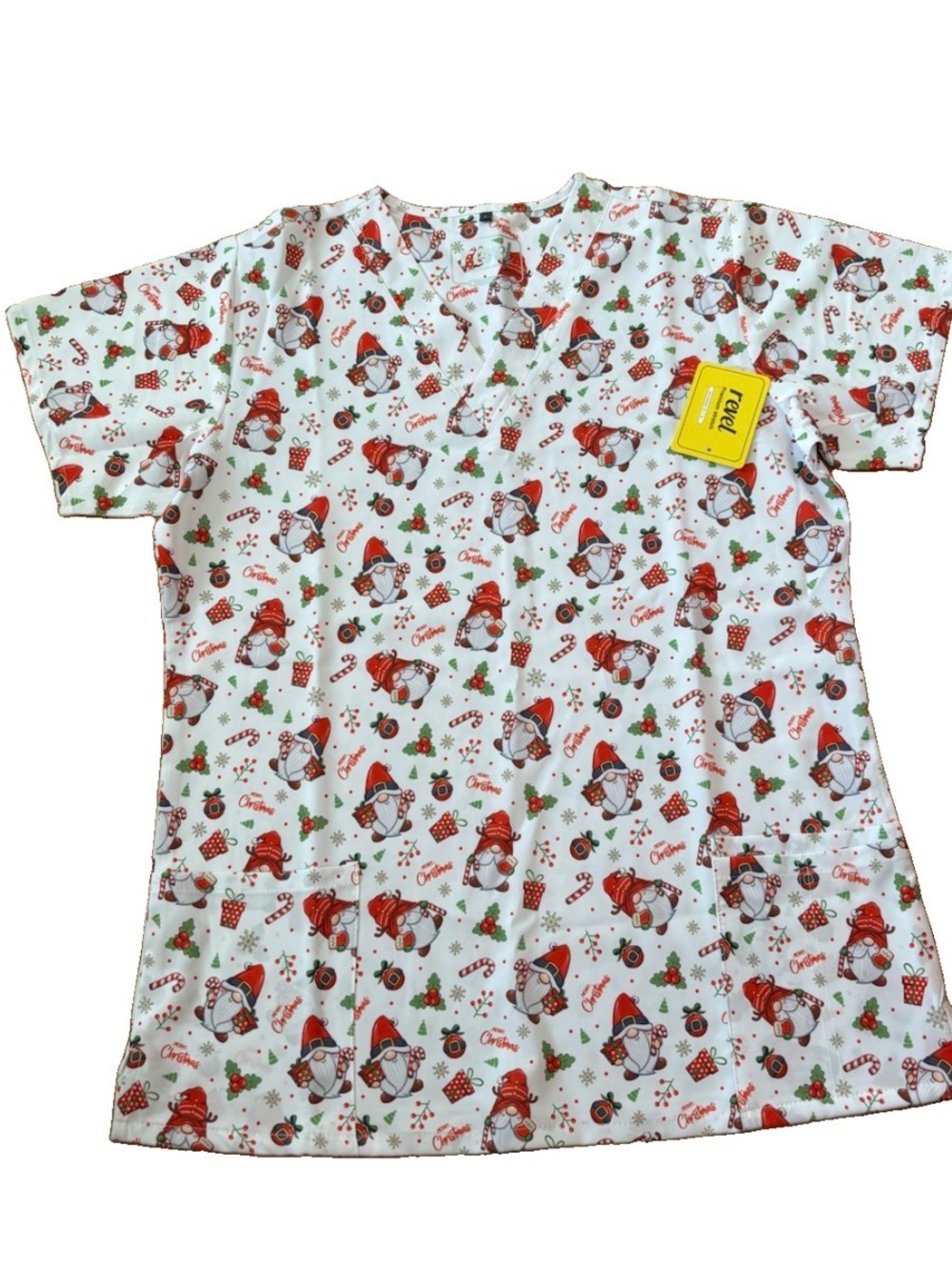 Revel Women’s Christmas Print Scrub Top - Large